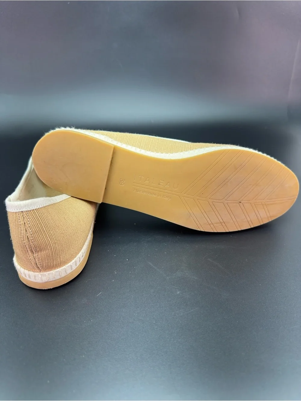 ITALEAU Women's Tan Canvas Espadrille Slip-Ons with Ivory Trim